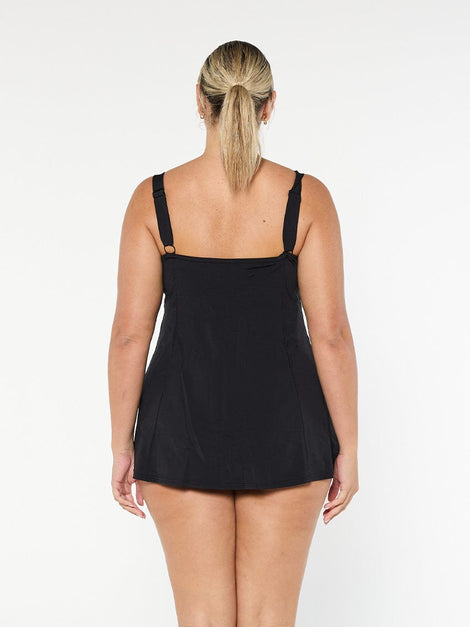 Chlorine Resistant Black Wide Strap Swim Dress - NO PANT