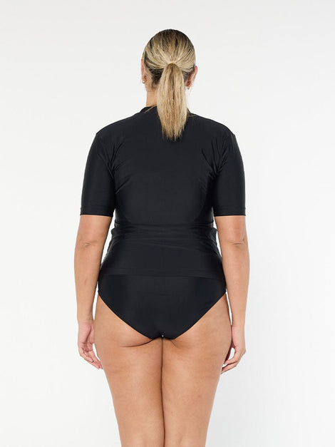 Plain Black Short Sleeve Rash Vest