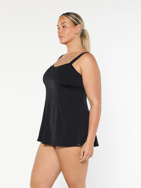 Chlorine Resistant Black Wide Strap Swim Dress - NO PANT