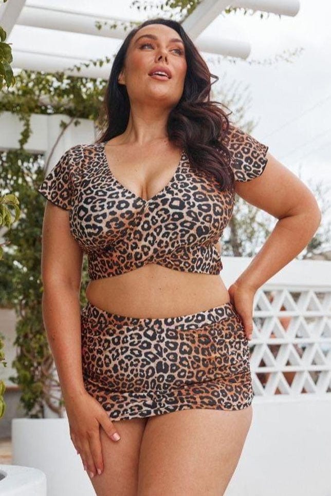 Leopard vintage style bikini pant with skirt