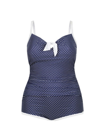 Navy & White Dots Boyleg One Piece With Bow