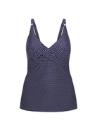 Navy blue tankini top with white polka dot pattern