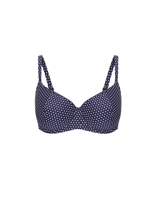 Women's navy polka dot underwire bikini top