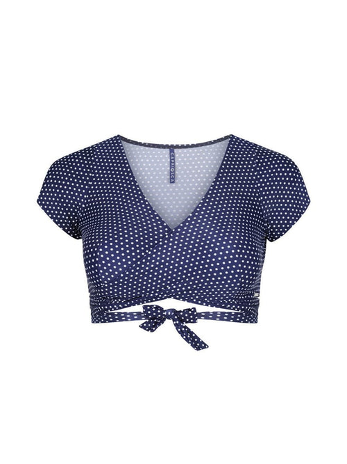 Navy & White Dots Crop Wrap Bikini Top