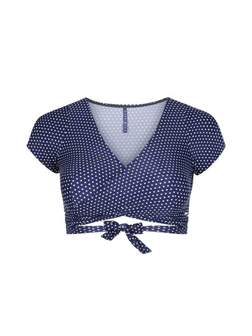 Navy & White Dots Crop Wrap Bikini Top