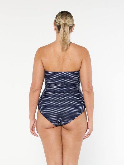 Navy & White Dots Twist Front Bandeau One Piece