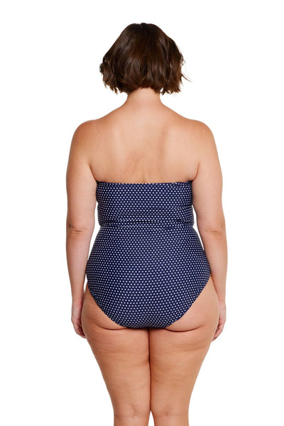 Navy & White Dots Twist Front Bandeau One Piece