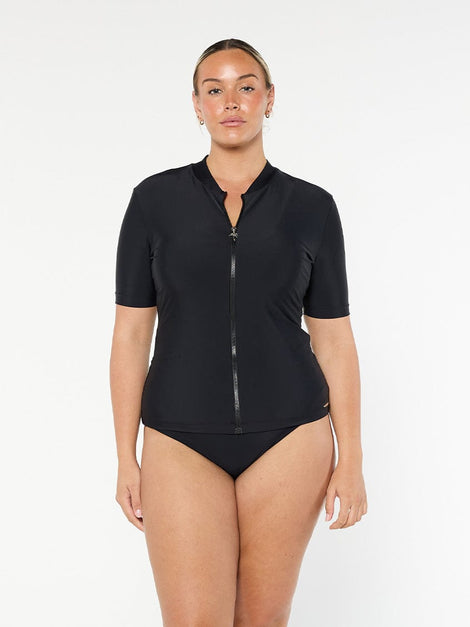 Plain Black Short Sleeve Rash Vest