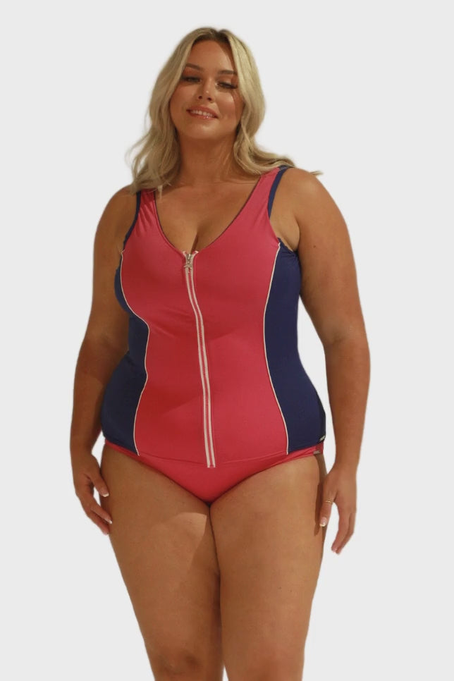 Video of blonde curvy model showcasing pink high waisted tummy control short