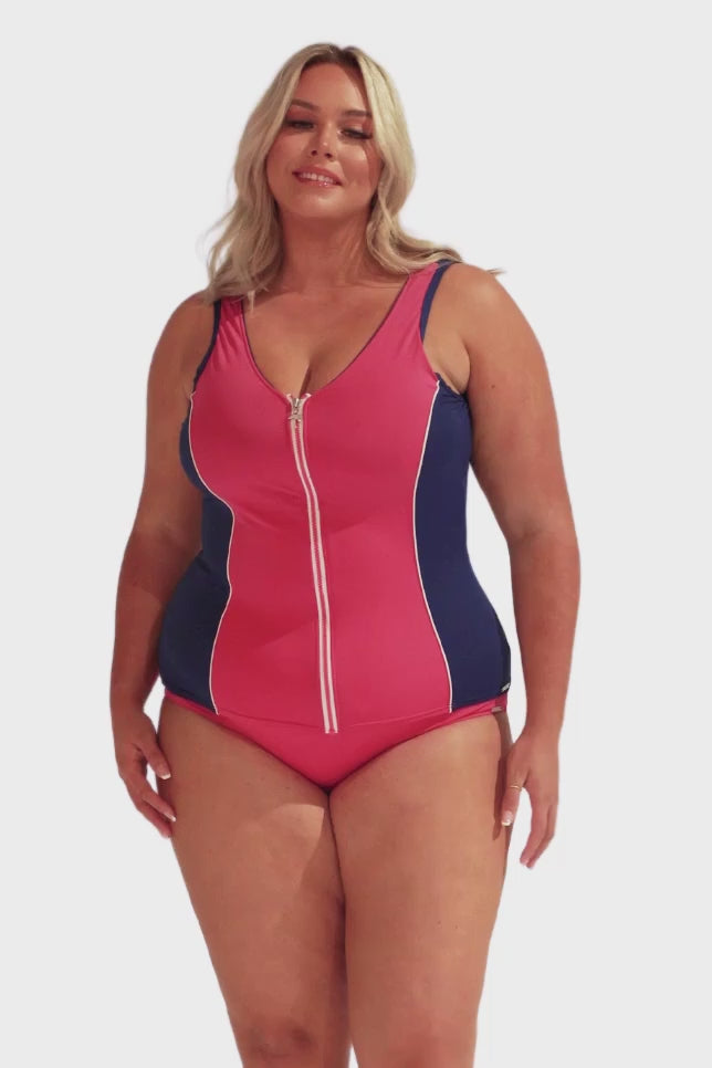 Luxe Sport Chlorine Resistant Zip Front Tankini Top