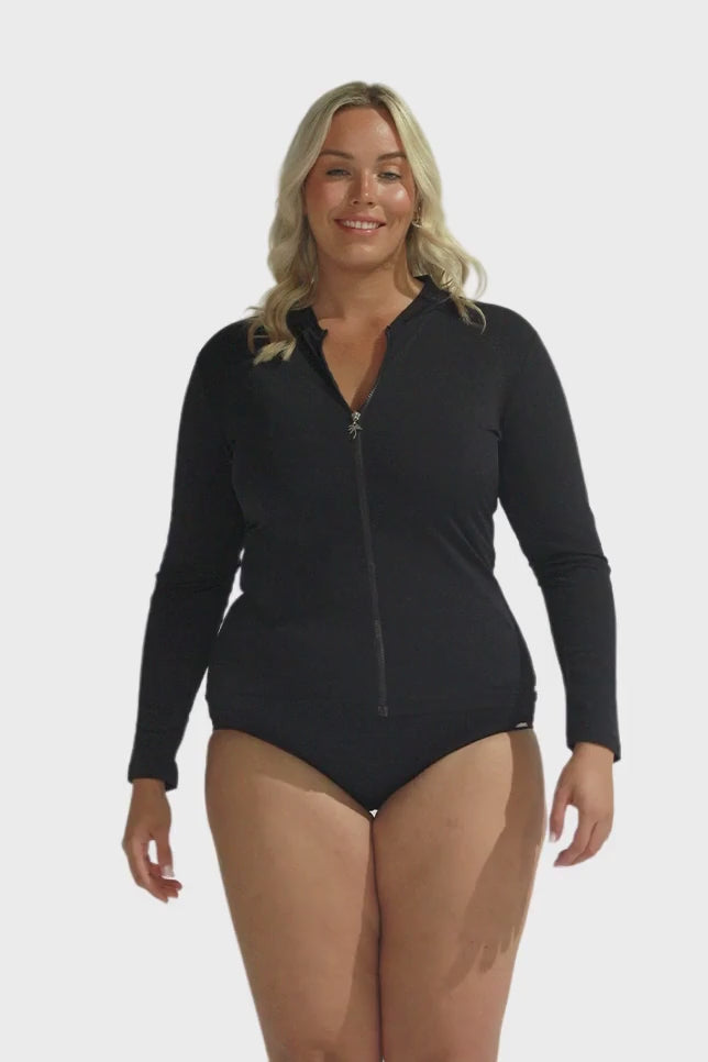 Chlorine Resistant Plain Black Long Sleeve Rash Vest