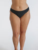 Women wearing a black high rise hipster swim pant