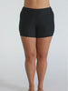 Woman wearing black boyleg swim short