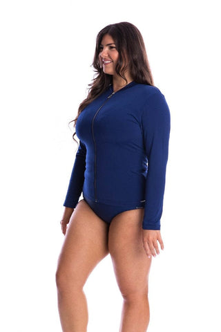 Chlorine Resistant Plain Navy Long Sleeve Rash Vest