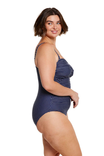Navy & White Dots Twist Front Bandeau One Piece