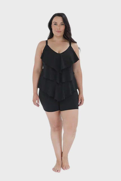 black ruffled tankini top plus size