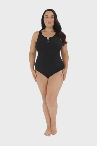 ladies black chlorine resistant one piece swimsuit