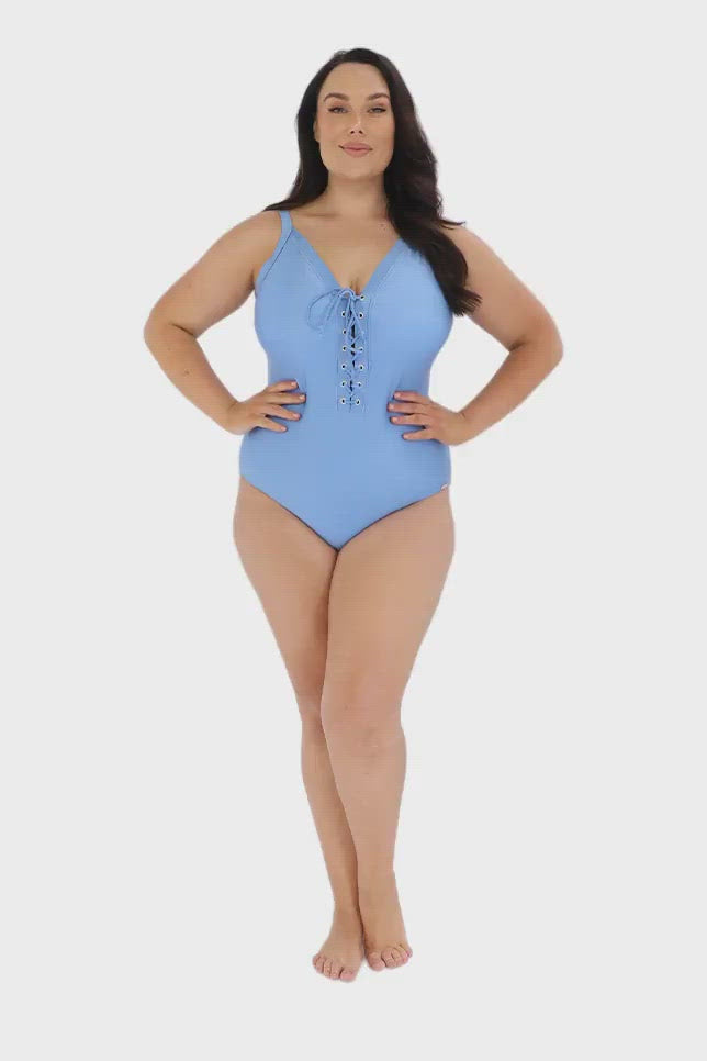 lace up one piece blue