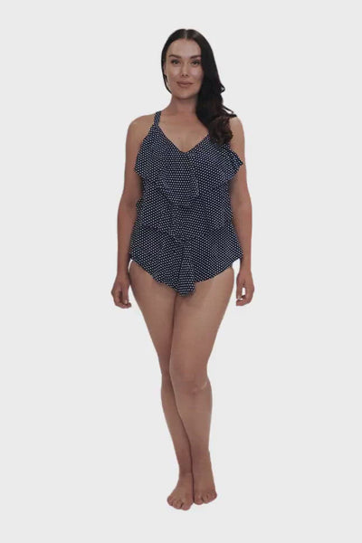 navy polkadot 3 tier tankini top