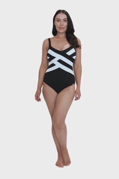 black and white textured one piece