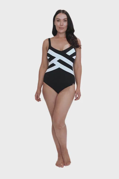 black and white textured one piece