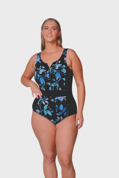Corsica Turquoise Chlorine Resistant Sleeveless Zip Front One Piece