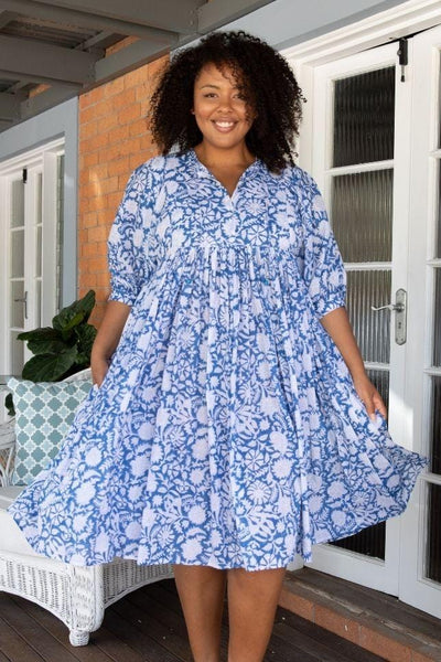 Plus size blue cotton sun dress