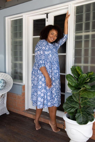 Smocked Mini Dress in Blue