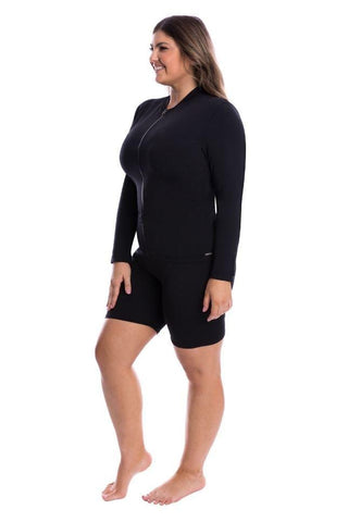 Chlorine Resistant Plain Black Rash Vest Long Sleeve