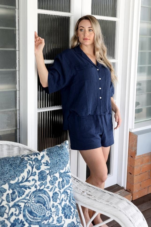 navy cotton pj set