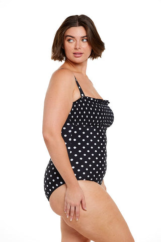 Black and White Dots Shirred One Piece