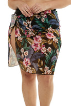 black floral mesh wrap skirt on model