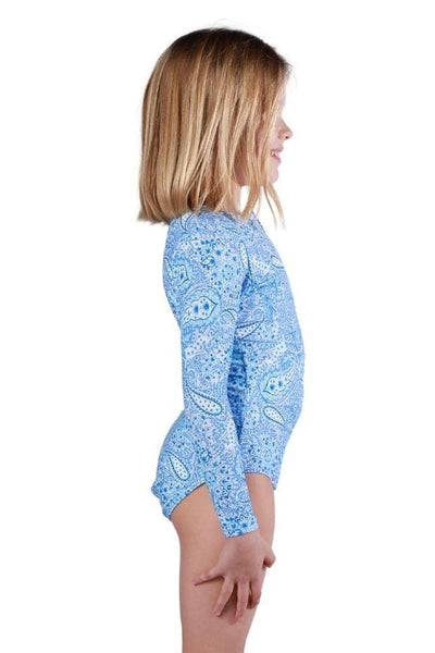 blue paisley sun suit long sleeves for girls