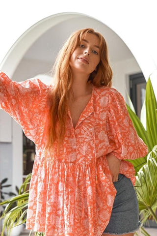 Jamjam Peach Puff Sleeve Boho Blouse