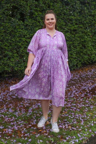 Smocked Boho Maxi Dress in Lilac