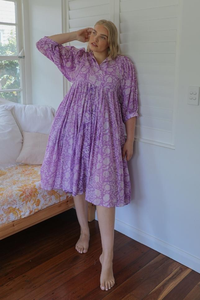 Smocked Boho Maxi Dress in Lilac