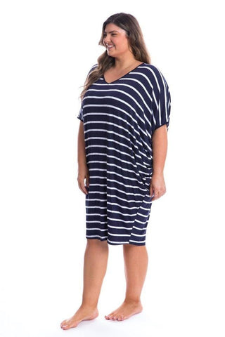 PQ Miracle Navy Blue & White Stripe Plus Size Dress