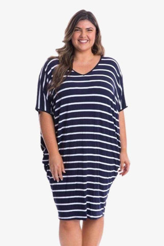 PQ Miracle Navy Blue & White Stripe Plus Size Dress