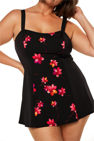 Pink Petals Chlorine Resistant Wide Strap Swim Dress (No Pant)