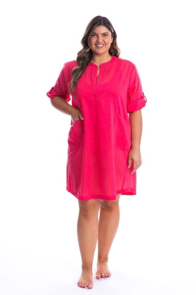 pink plus size swim cover up dress