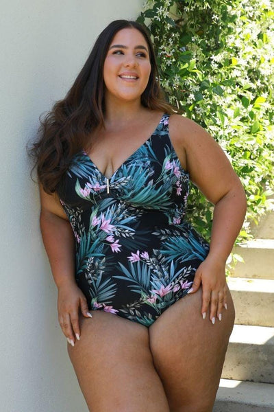 black floral large bust one piece