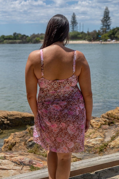 Brunette model wearing plus size mesh tie skirt australia