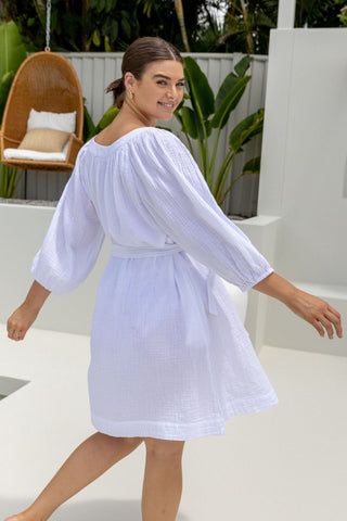 White Cheesecloth Button Through Dress