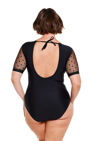 Mesh Polkadot Short Sleeve One Piece