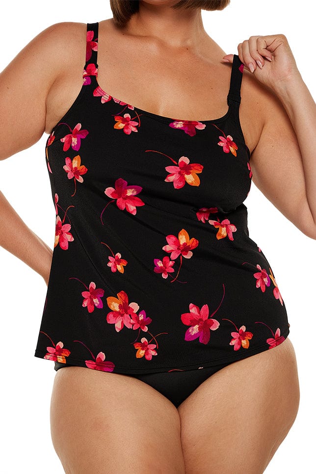 Womens pink floral scoop tankini top chlorine resistant