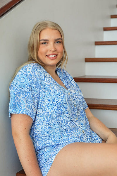 blue short sleeve loungewear