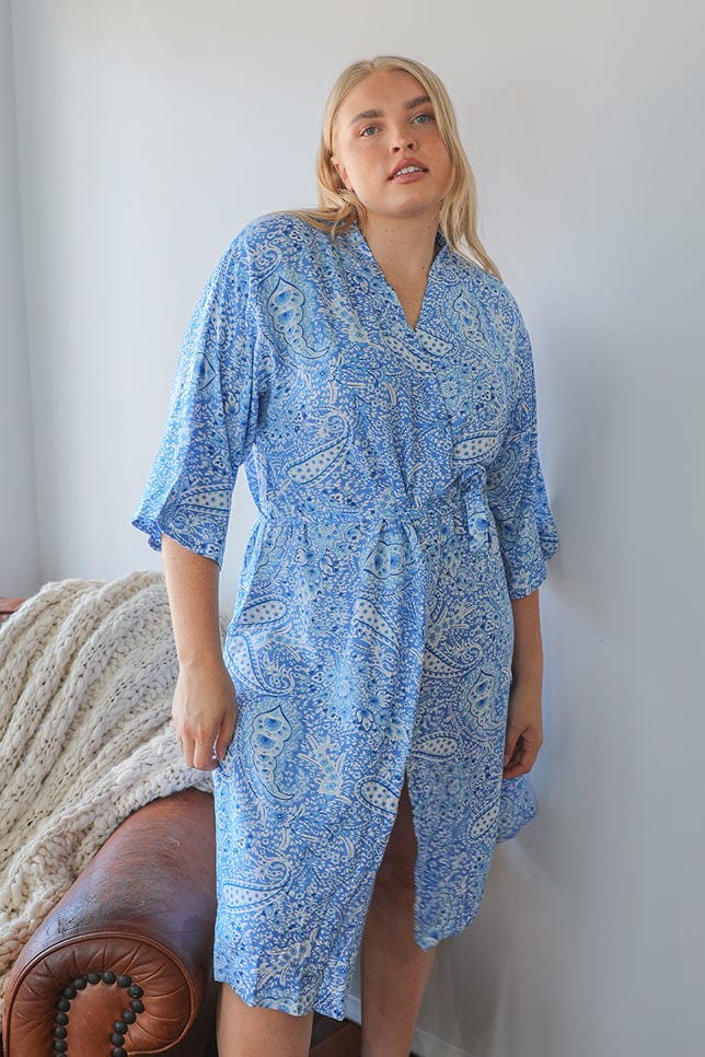 kimono robe blue cotton