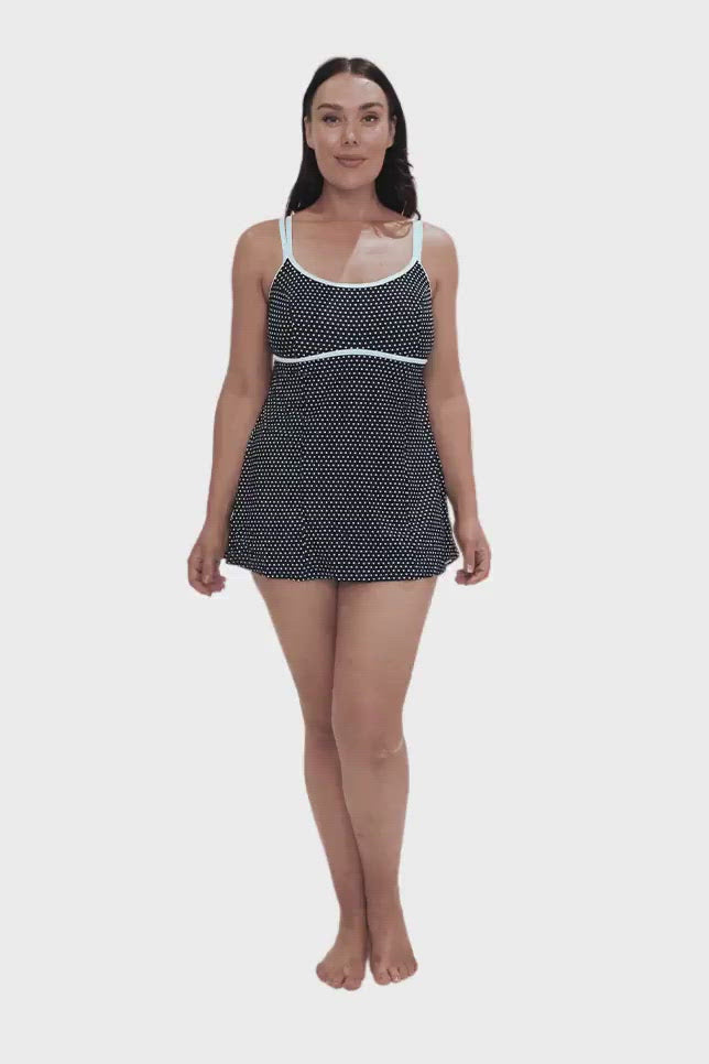 Navy & White Dots Underwire Swim Dress