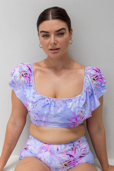 lilac bikini top with cap sleeves