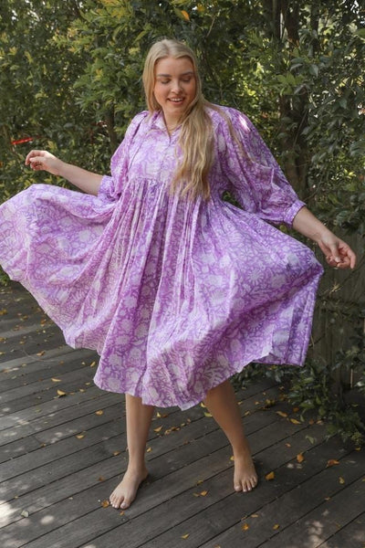 Smocked Boho Maxi Dress in Lilac